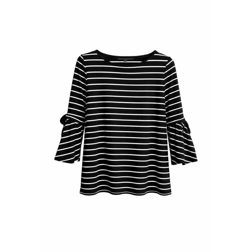 White House Black Market WHBM  Black & White Striped Bell Sleeve Top Size Small